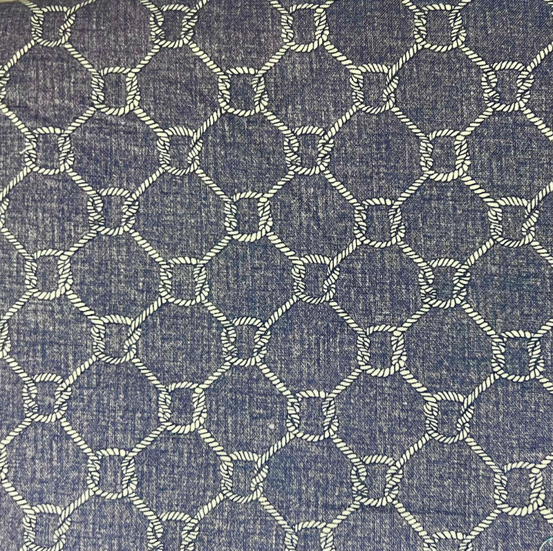 Denim Blue Quatrefoil Lattice Geometric Fabric by the yard