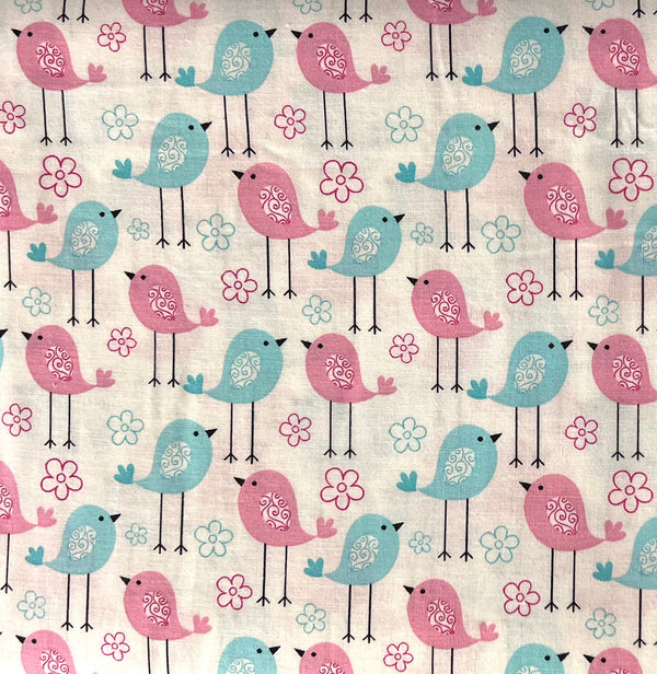 Pink Blue Birds Fabric by the yard