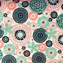 Daisy Floral Aqua Coral Fabric by the yard
