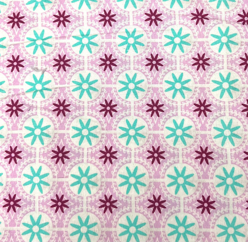 Mint Lavender Floral Geometric Medallions Damask Fabric by the yard