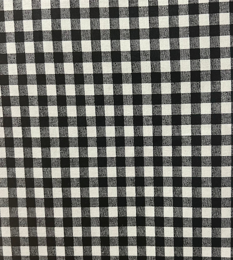 Small Check Plaid Gingham Black White Fabric by the yard