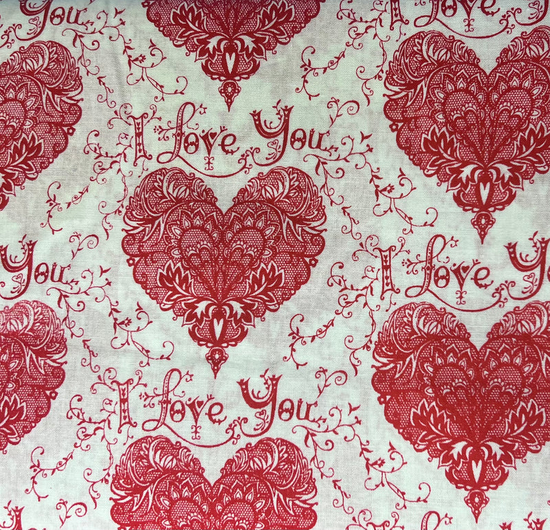 I Love You Valentine Hearts Fabric by the yard