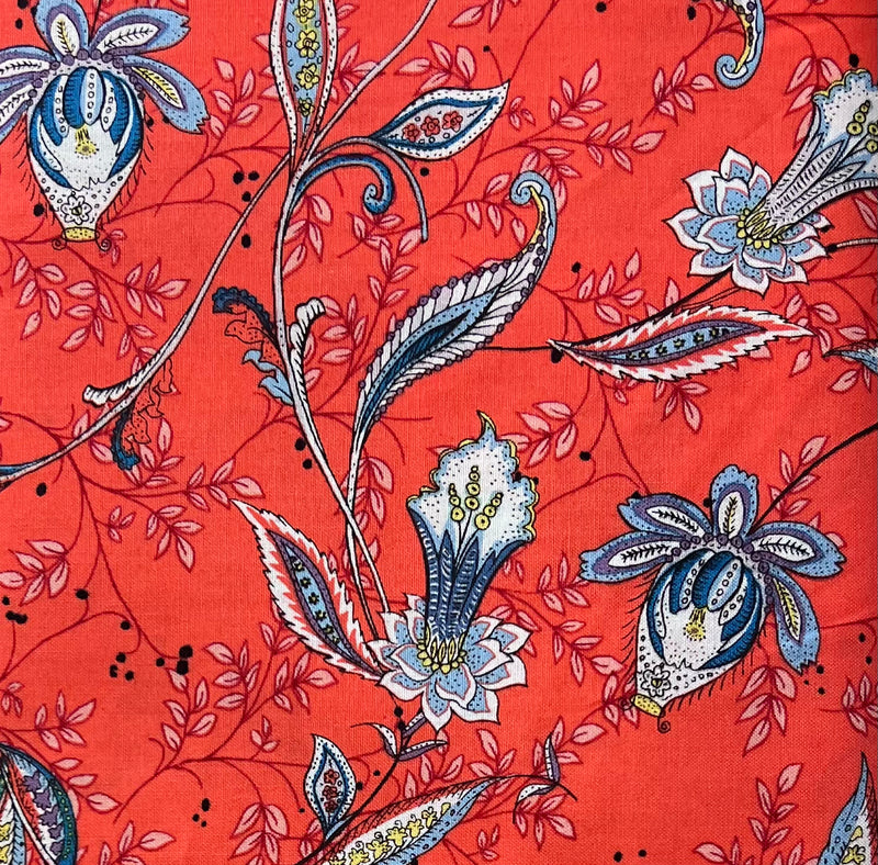 Julie Vine on Red Floral Flowers Fabric by the yard