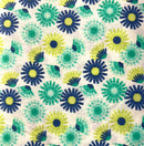 Med Daisy Floral Blue Green Fabric by the yard