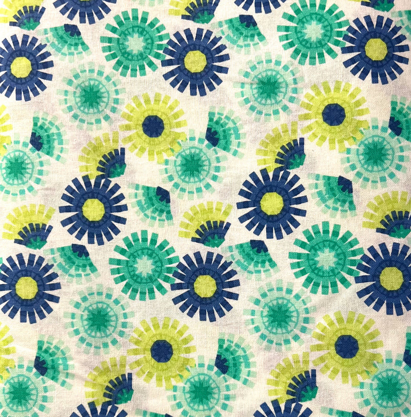 Med Daisy Floral Blue Green Fabric by the yard