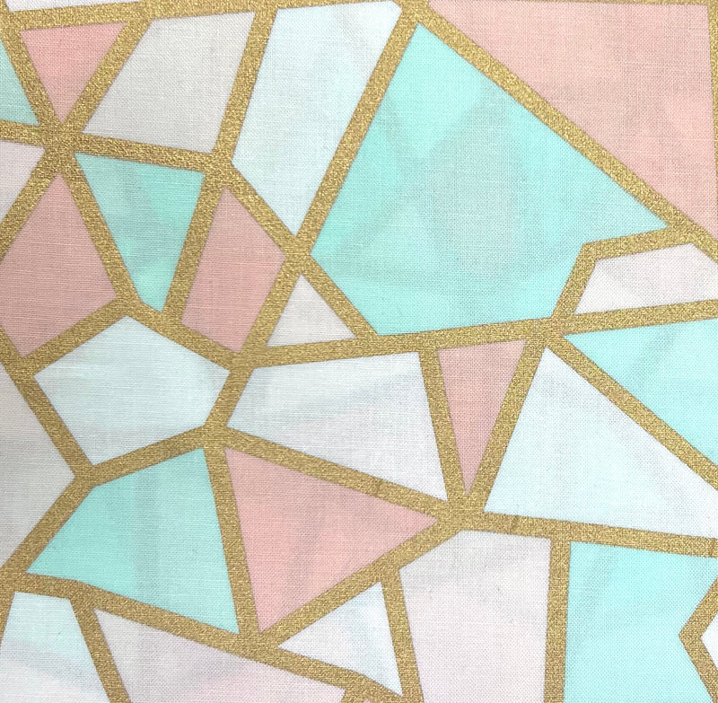Mint Coral Gold Geometric Fabric by the yard