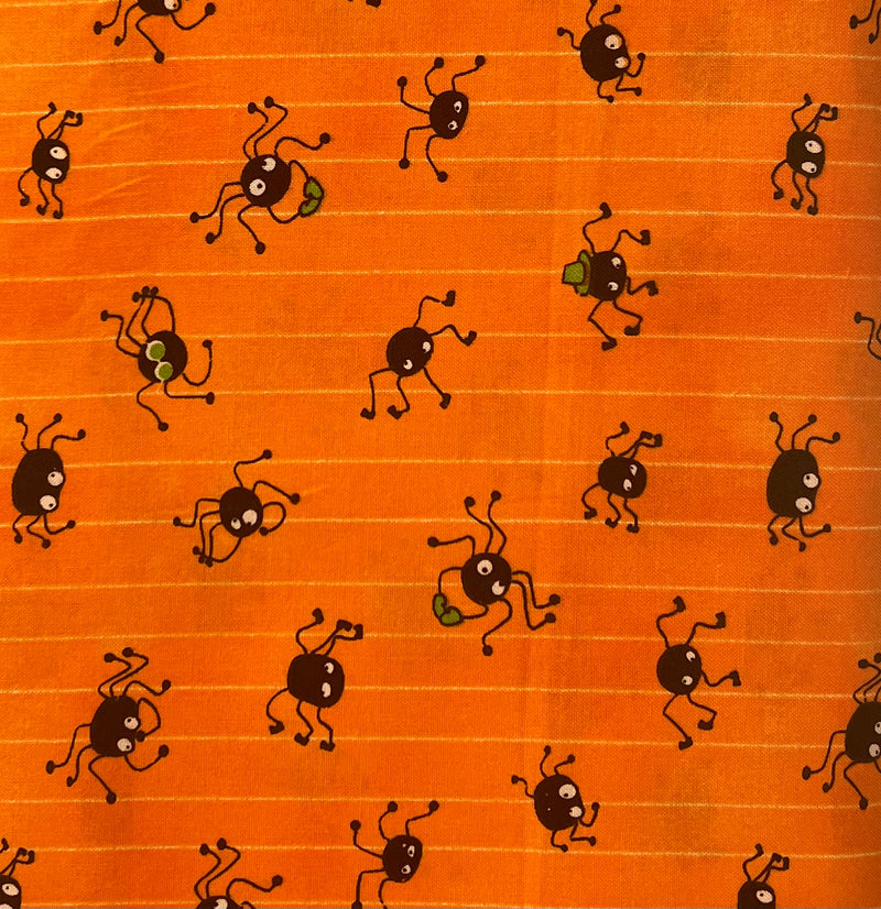 Spiders on Orange Insects Fabric by the yard