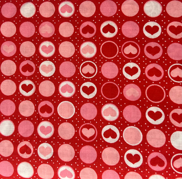 Valentine Hearts Circles Fabric by the yard