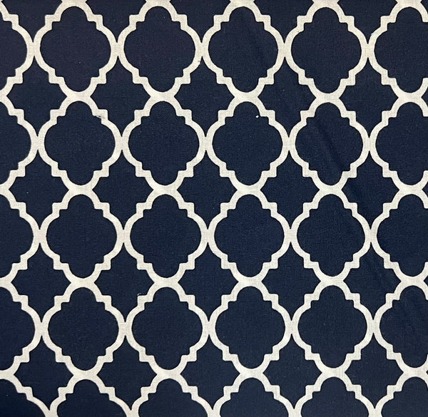 Navy Quatrefoil Lattice Geometric Fabric by the yard