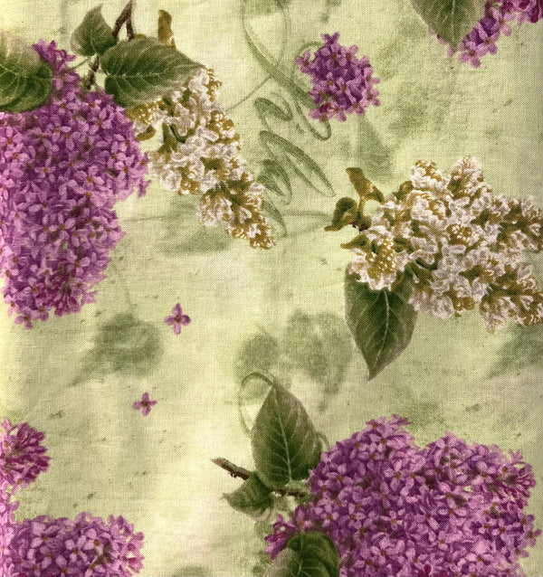 Lilacs Lavender on Green Floral Fabric by the yard