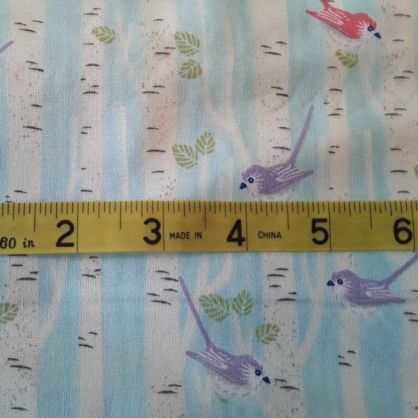 Woodland Birch and Birds Fabric by the yard